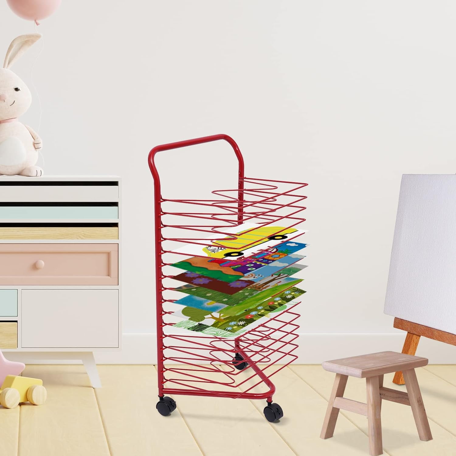 Art Drying Rack for Classroom Paint Drying Rack Art 16 Shelves Metal