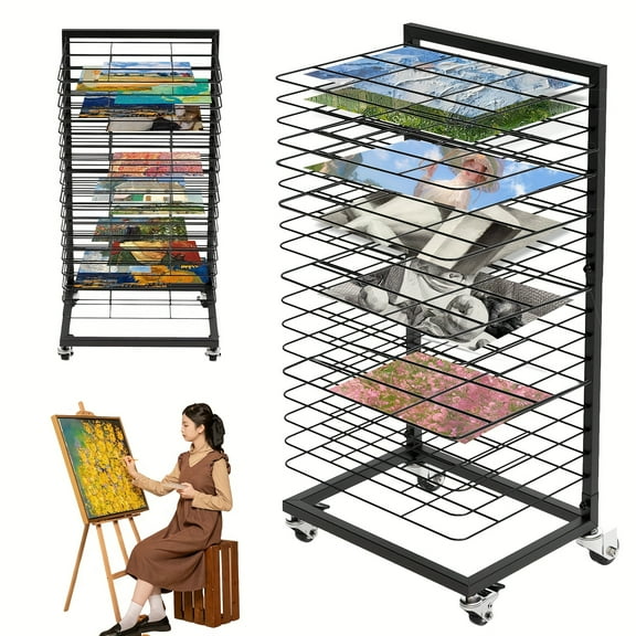 Art Drying Rack | Practical and Convenient Moving | 18 Detachable Shelves | Canvas Rack Art Storage | with Wheels | Artistic Stacking Rack, Drying Rack