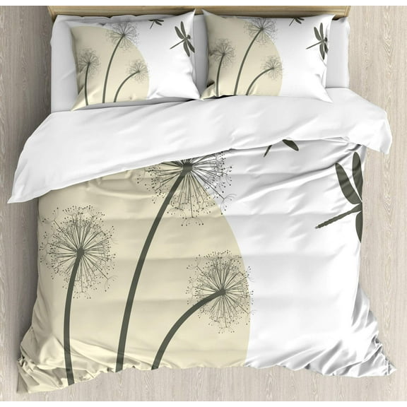 Art Duvet Cover Dandelion Flower Arrangement Petals Doves Flying s Fantasy Blooms rative Bedding Turquoise Brown