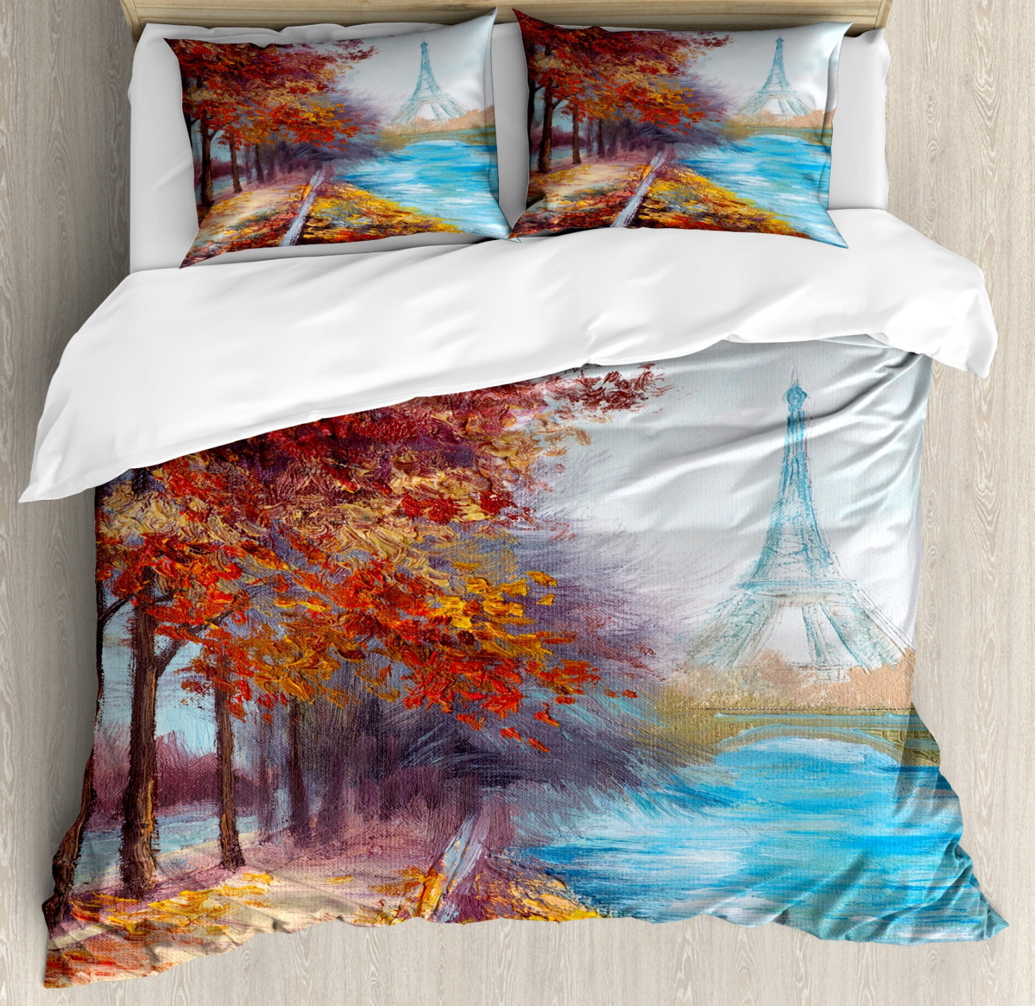 Eiffel Tower Print Pattern Duvet Cover Bedding Set