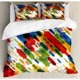 thumbnail image 1 of Art Duvet Cover Set Queen Size, Diagonal Geometric Shapes Abstract Colorful Modern Design Vibrant Graphic Figures Print, Decorative 3 Piece Bedding Set with 2 Pillow Shams, Multicolor, by Ambesonne, 1 of 3