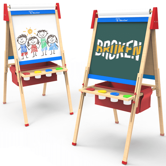 Art Easel for Kids, Adjustable Standing Wooden Easel for Toddlers, Double Sided for Aged 2-12 Boys & Girls, Whiteboard & Chalkboard, Dry-Erase Board, Paper Roll