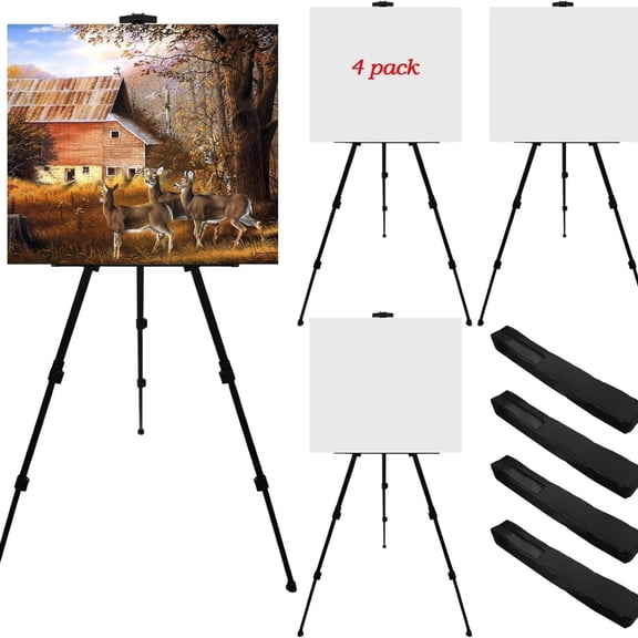 Art Easel Stand for Painting Canvases - 66-Inch Adjustable Metal for Adults Tabletop & Outdoor Use - Lightweight Portable Easel for Displaying & Drawing - Sturdy,4-Pack.