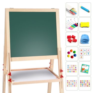 Kailwokk Art Easel for Kids, Adjustable Magnetic Double Sided Wooden Toddlers Drawing Chalkboard, Gift & Art Supplies for 3-8 Boys & Girls