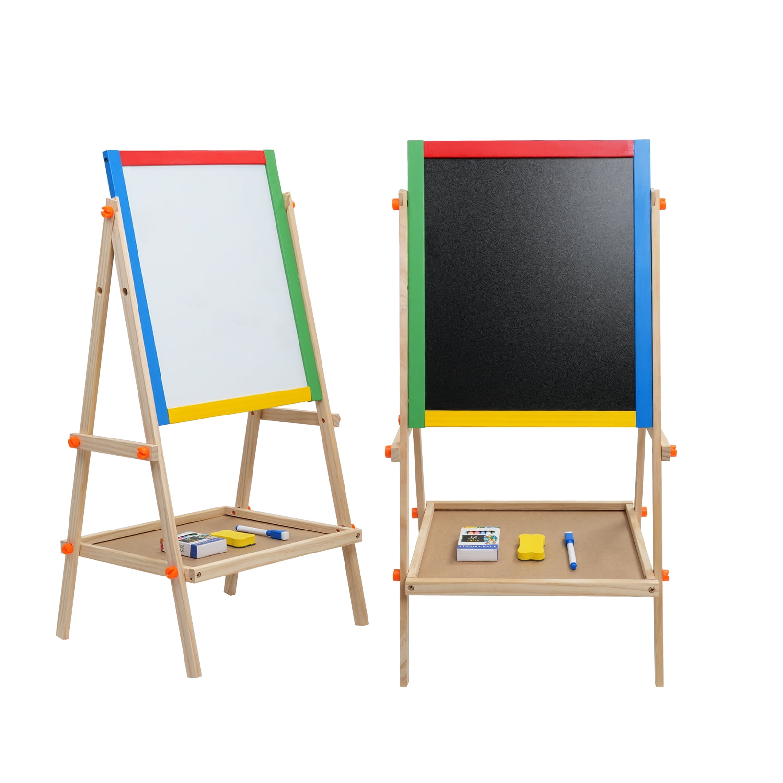 MoHern Toddler Art Easel, Dual Sided Dry Erase & Chalk Teaching Blackboard, Adjustable Height