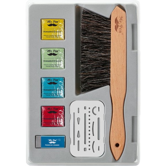 Art Eraser Set - 7 Pcs, Pencil & Kneaded Erasers, Drafting Brush, Perfect