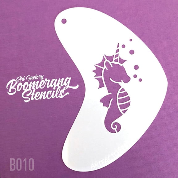 Art Factory Boomerang Stencil - Seahorse Unicorn, Reusable Face Painting Stencil, Great for Fairs, Carnivals, Party and Halloween
