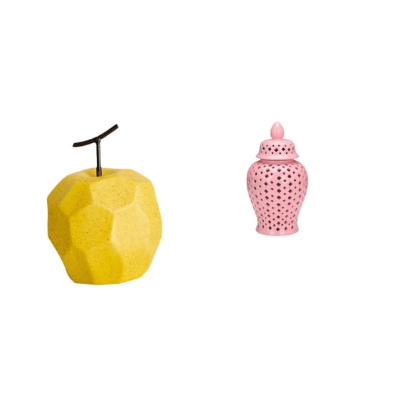 Art Figurine Porcelain Fruit Sculpture Ceramic Ginger Jar Unique Geometric Design for Living Room Decor Display