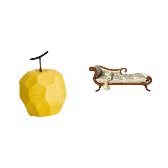 Art Figurine Porcelain Fruit Sculpture Dollhouse Sofa Geometric Design Miniature Living Room Decor for Collectors