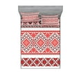 thumbnail image 1 of Art Fitted Sheet & Pillow Sham Set, Traditional Ukrainian Borders Frames Ornaments Old Fashioned Cultural Motifs, Decorative 6 Piece Bedding Decor Set, Queen, Vermilion Black White, by Ambesonne, 1 of 3