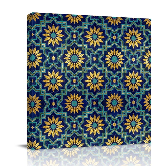 Art Floral Canvas Wall Art for Living Room, Abstract Retro Blue Ornate Pattern Vintage Bohemian Design Poster Print Painting for Bedroom Office Home Decoration Wall Pictures Prepare To Hang 8"x8"