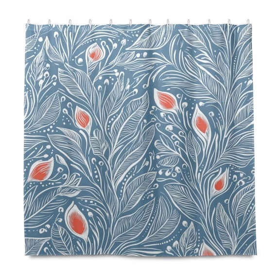 Art Floral Design 72x72 Waterproof Shower Curtain Liners Durable Metal C-Hooks Fade-Proof Thermal Print Anti-Splash