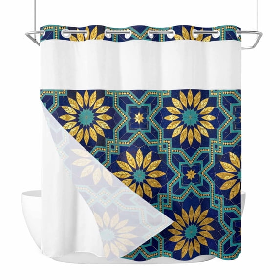 Art Floral No Hook Shower Curtain and Snap in Liner Set, Abstract Retro ...