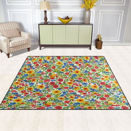 Art Floral Pattern 63''x48'' Plush Memory Foam Bath Mat, Soft, Absorbent, Non Slip, Durable