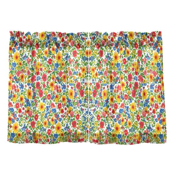 Art Floral Pattern Kitchen Curtains Tier Set 27x24 Inch 2 Panels Semi Sheer Light Filtering Privacy UV Protection