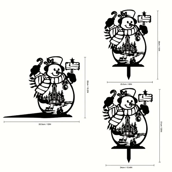 Snowman Metal Art Garden Statues Stakes/Tree Stakes, Festival Decorations Metal Animals Silhouettes Lawn Ornaments, Yard Decor