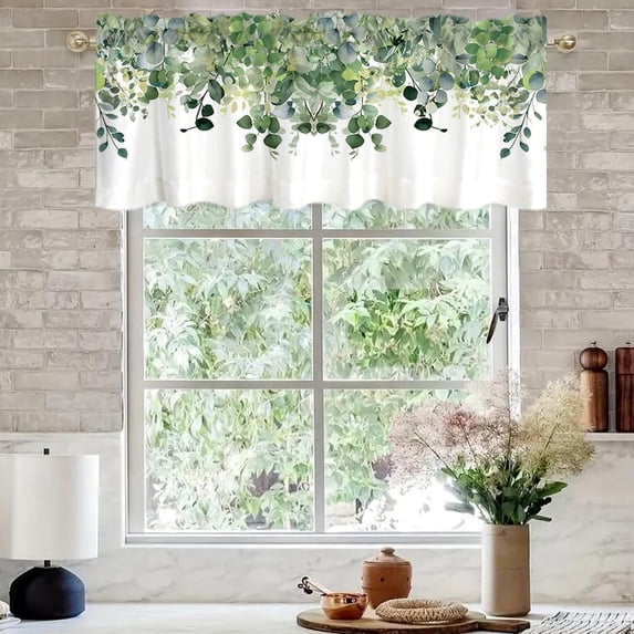 Art Floral Windows Treatment Valances Eucalyptus Kitchen Curtains Watercolour Rod Pocket 1 Panel Green 54x18 in Eucalyptus Leaves Blackout Drapes Bathroom Bedroom Living Room Decoration