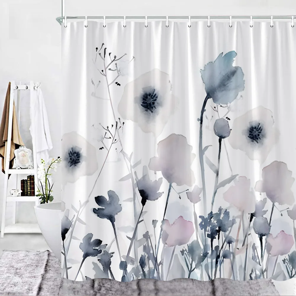 Manfei Cartoon Ghost & Watercolor Daisy Shower Curtain - 84" Long Fabric Bathroom Decor Set With Hooks - View #3