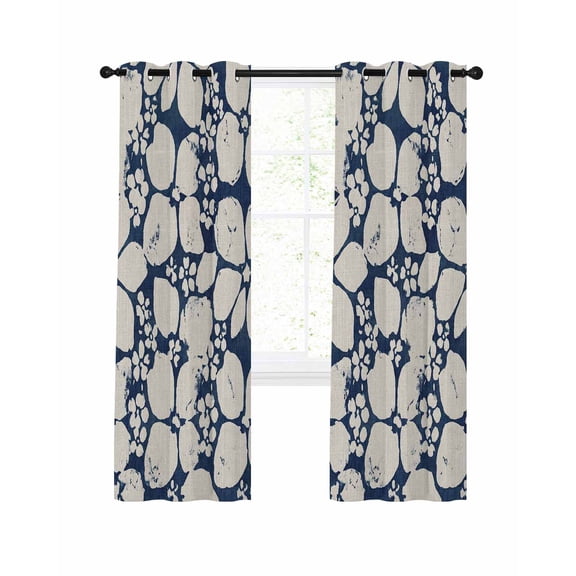 Art Flowers Blackout Curtains 96 Inch Length Vintage Blue Beige Floral Tie-dye Texture Country Thermal Insulated Window Curtain Window Drapes 2 Panels for Bedroom Living Room 52"Wx96"L