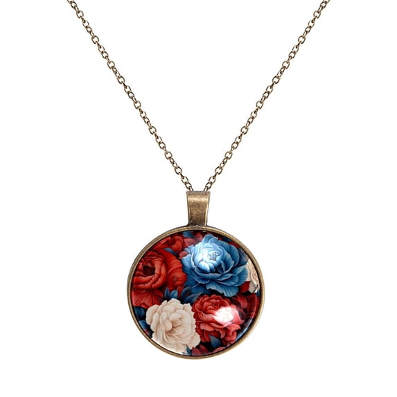 Art Flowers Necklace Personalized Custom Photo Round Pendant Adjustable Stainless Steel Necklaces with Gift Box for Men Women Mothers Valentine's Jewelry Gift