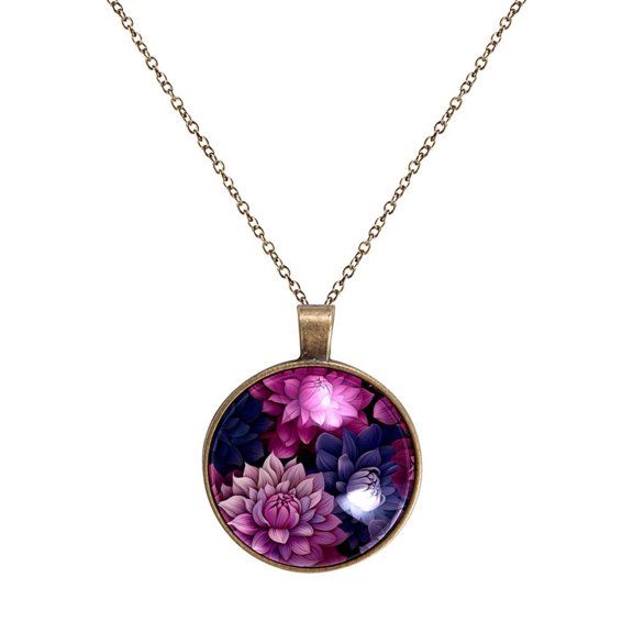 Art Flowers Necklace Personalized Custom Photo Round Pendant Adjustable Stainless Steel Necklaces with Gift Box for Men Women Mothers Valentine's Jewelry Gift