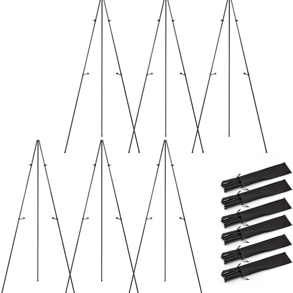 Art Folding Easels for Display, 6 Pack 63 Inches Metal Floor Easel Stand Bulk Tripod Black Collapsible for Sign Artist Poster Wedding | with Carry Bag