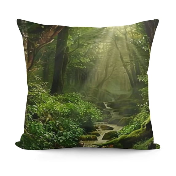 Art Forest Tropical Jungle Stream Rock deep Forest Tree Pillow Covers Pillowcases Home Decor Bed Couch Sofa Office Living Room Cushion