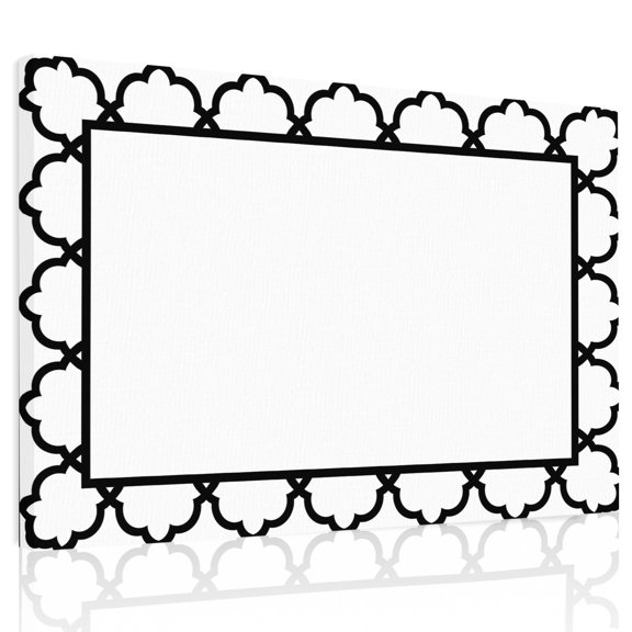 Art Frame Canvas Print Wall Art, Geometric Black Morocco Printed Border Modern Rustic White Wall Decor Modern Artwork Paintings Pictures for Living Room Framed and Stretched Ready to Hang 12" x 16"