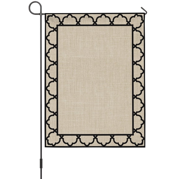 Art Frame Garden Flag 12 x 18 Inches, Geometric Black Morocco Printed Border Rustic Linen Texture Weather Proof Outdoor Patio Flags Double Sided Small Garden Decoration for Yard Outside Home