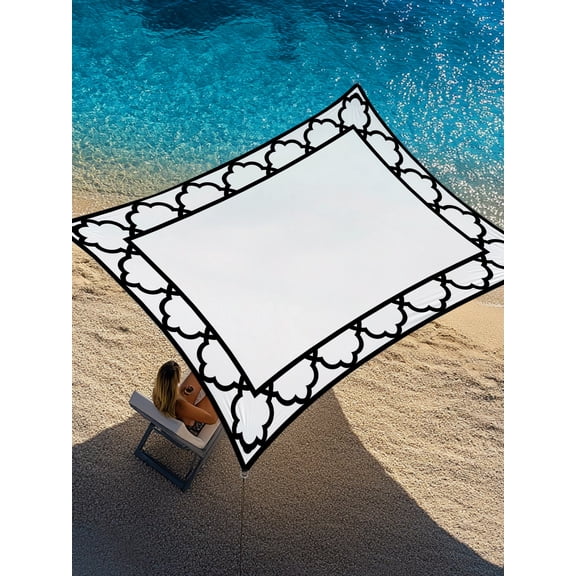 Art Frame Sun Shade Sail 14' x 18', Geometric Black Morocco Printed Border Modern Rustic White Rectangle Outdoor Sunshade Canopy, Waterproof UV Block Patio Covers for Garden Yard Beach