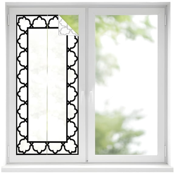 Art Frame Window Privacy Film Geometric Black Morocco Printed Border Modern Rustic White Decorative Glass Window Film UV Blocking Static Cling Sticker Covering for Home Door 19.6 x 39.3 inches