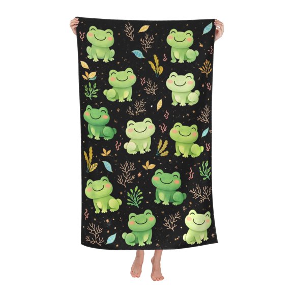 Art Frog Pattern Bath Towel Soft and Highly Absorbent for Adults