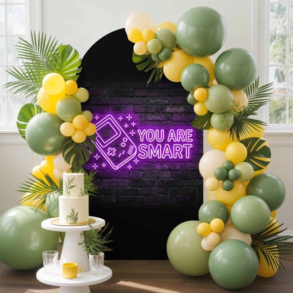 Art Gaming Icons Arch Backdrop Cover, 4FT, Multi Panel Neon Letter Yellow You Are Smart Spandex Arch Covers Double-Sided Backdrop for Wedding Birthday Party Photo Background Decoration