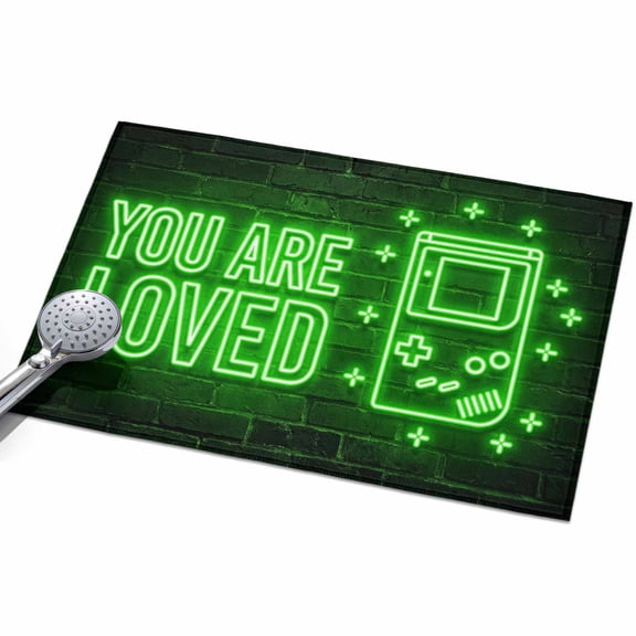 Art Gaming Icons Area Rugs 2x3ft Multi Panel Neon Letter Green Modern Floor Rug&nbsp;Non Slip Low Pile Ultra Soft Throw Carpet for Entryway Indoor Entrance Kitchen Bathroom