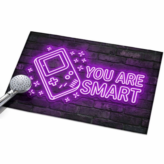 Art Gaming Icons Area Rugs 2x3ft Multi Panel Neon Letter Yellow You Are Smart Floor Rug&nbsp;Non Slip Low Pile Ultra Soft Throw Carpet for Entryway Indoor Entrance Kitchen Bathroom