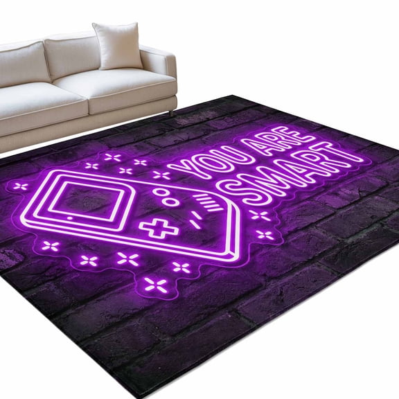 Art Gaming Icons Area Rugs 4x6ft Multi Panel Neon Letter Yellow You Are Smart Floor Rug&nbsp;Non Slip Low Pile Ultra Soft Throw Carpet for Entryway Indoor Entrance Kitchen Bathroom