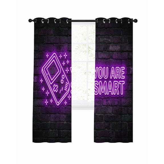 Art Gaming Icons Blackout Curtains for Bedroom Living Room, Multi Panel Neon Letter Yellow You Are Smart 45 In Long Thermal Insulated Room Darkening Drapes Grommet Window Treatments, 42 x 45 In
