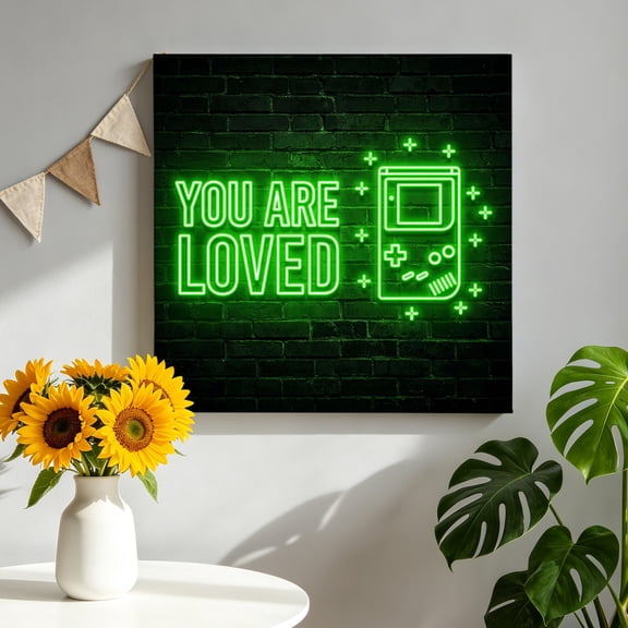 Art Gaming Icons Canvas Wall Art for Living Room, Multi Panel Neon Letter Green Modern Poster Print Painting for Bedroom Office Home Decoration Wall Pictures Prepare To Hang 8"x8"