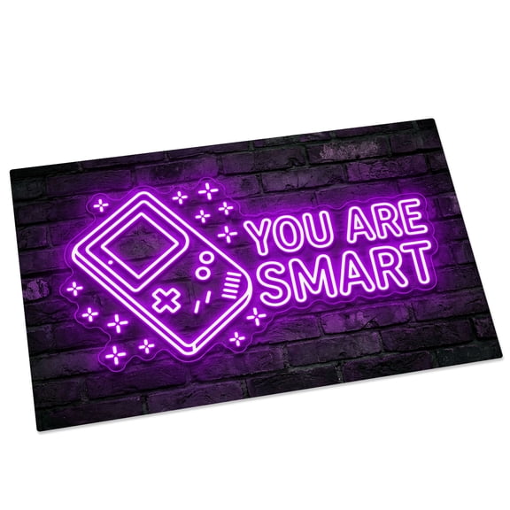 Art Gaming Icons Door Mat 16x24 Inch Multi Panel Neon Letter Yellow You Are Smart Entryway Rug with Non-Slip Rubber, Front Door Mat Indoor Floor Mats for Living Room Bathroom Bedroom Home Office