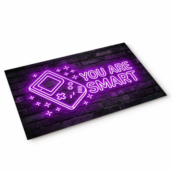 Art Gaming Icons Door Mat Multi Panel Neon Letter Yellow You Are Smart Non Slip Absorbent Entrance Mat Washable Low Profile Indoor Doormat for Front Door Entryway Entry 16"x24"