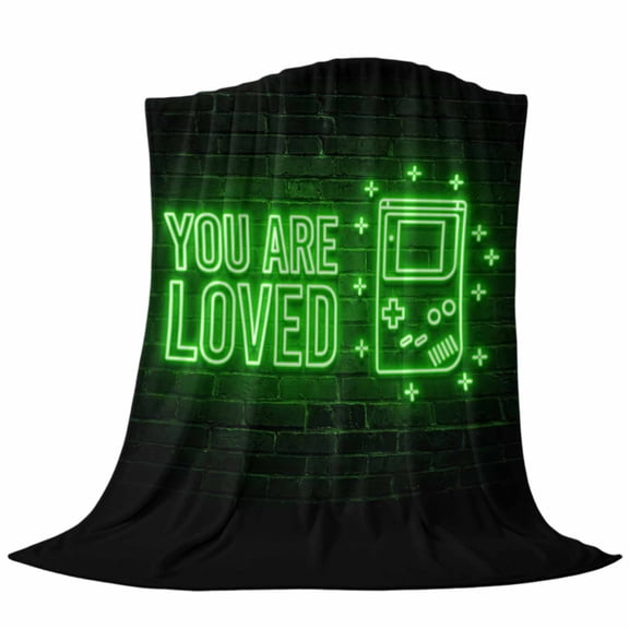 Art Gaming Icons Fleece Throw Blanket Multi Panel Neon Letter Green Modern Ultra Soft Fuzzy Cozy Flannel Throw Blanket for Couch Sofa Bed Car Travel, Ideal Gifts 40x50 Inches