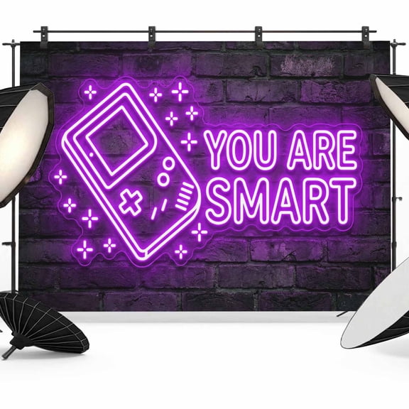 Art Gaming Icons Photography Backdrop 12x8FT, Multi Panel Neon Letter Yellow You Are Smart Photo Backdrops, Background for Photography Studio Photo Studio Background, Back Drop for Photoshoot
