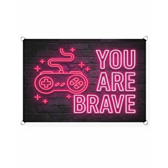 Art Gaming Icons Sun Shade Sail 6.5'X10' Multi Panel Neon Letter Pink You Are Brave UV Block Outdoor Sail Shades Breathable Waterproof Rectangular Sunshade for Patio Garden Pool Pergola Porch