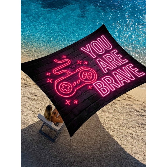 Art Gaming Icons Sun Shade Sail 6.5' x 10', Multi Panel Neon Letter Pink You Are Brave Rectangle Outdoor Sunshade Canopy, Waterproof UV Block Patio Covers for Garden Yard Beach