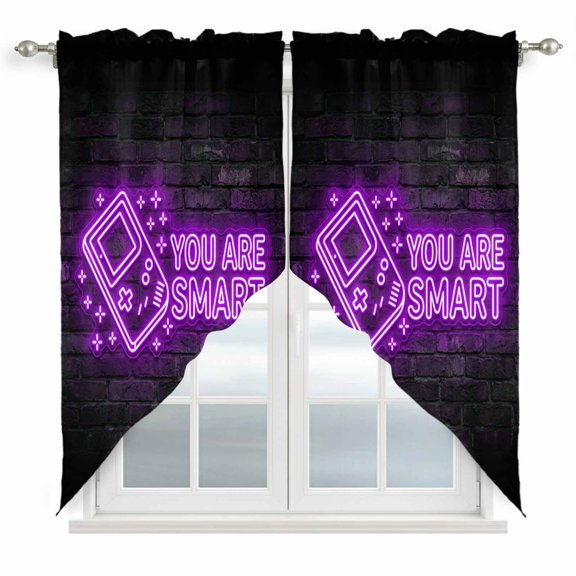 Art Gaming Icons Swag Curtain Valance for Window 2 Panels Multi Panel Neon Letter Yellow You Are Smart Rod Pocket Small Window Swag Valances for Kitchen Bedroom Bathroom 36" W x 36" L