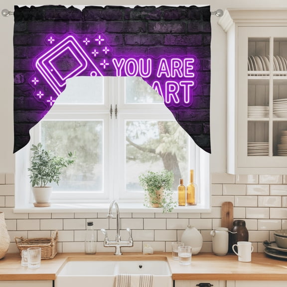 Art Gaming Icons Swag Curtain Valance for Windows, Multi Panel Neon Letter Yellow You Are Smart Swag Curtains Drapes Rod Pocket for Kitchen Bathroom Small Window, 1 Panel 56x36in