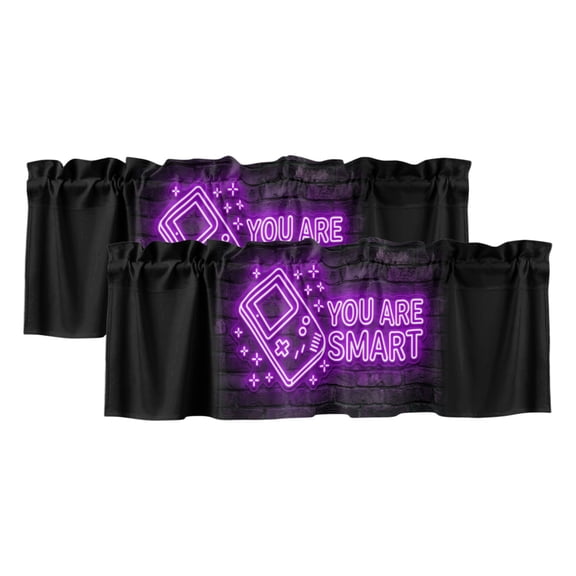 Art Gaming Icons Valances for Window 2 Pack, Multi Panel Neon Letter Yellow You Are Smart Rod Pocket Curtains Valances Light Filtering Short Curtains for Kitchen Bedroom Bathroom 42 x 12 Inch