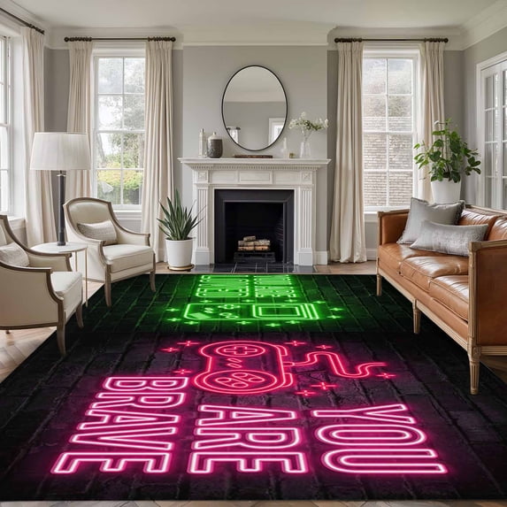 Art Gaming Icons Washable Area Rug 8 x 10 ft Multi Panel Neon Letter ...