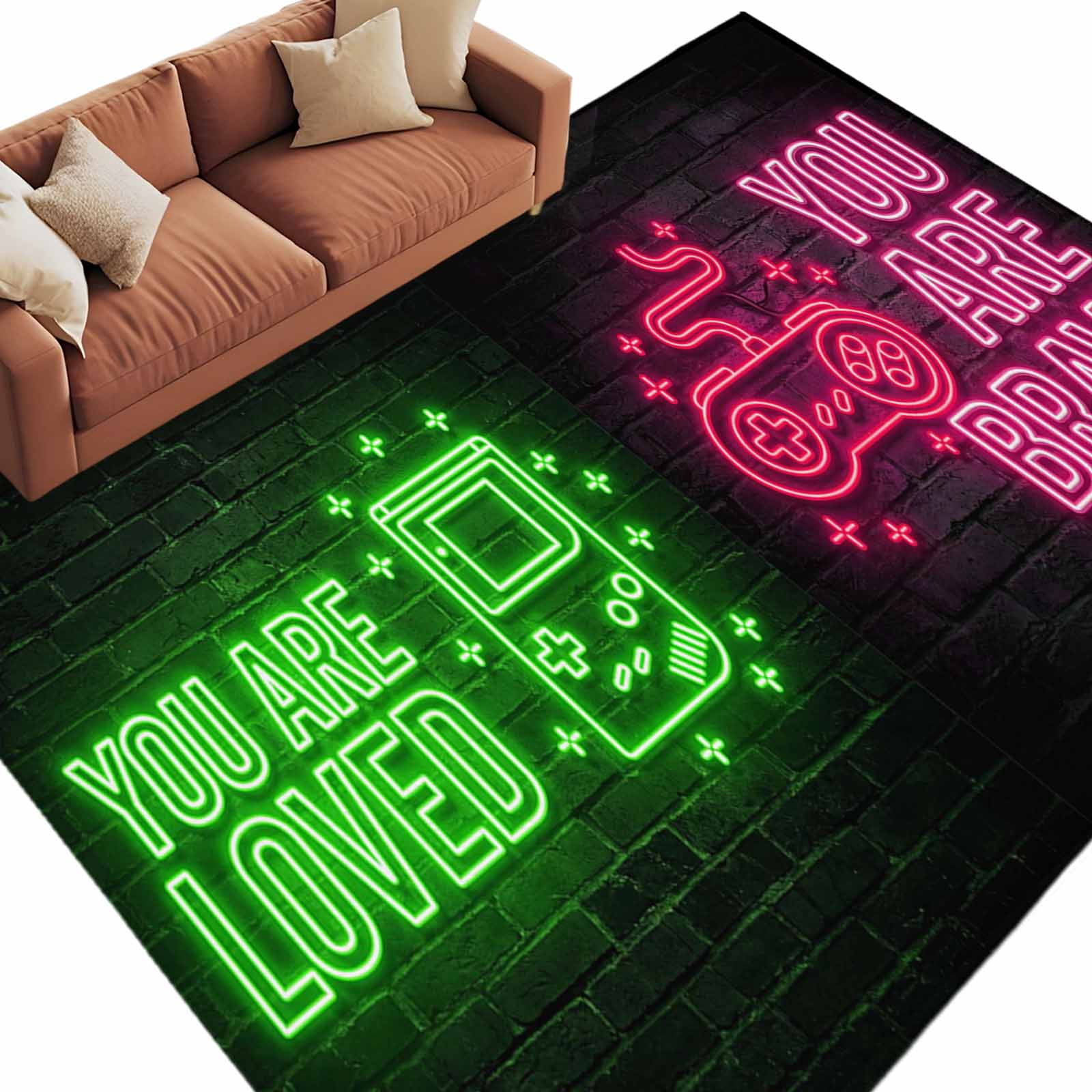 Art Gaming Icons Washable Living Room Rugs 9'x12', Multi Panel Neon ...