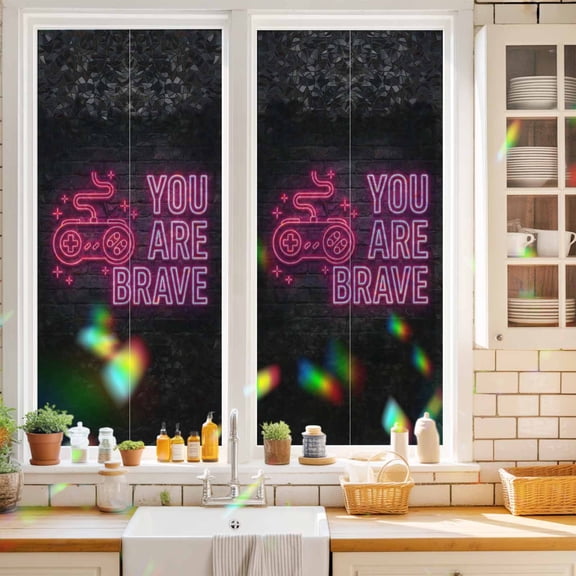Art Gaming Icons Window Privacy Film Multi Panel Neon Letter Pink You Are Brave Static Cling Stained Glass Window Film Non-Adhesive Decorative Decals Rainbow Sticker 17.7"X39.3"
